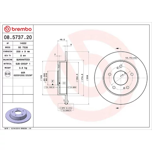 Brzdový kotúč BREMBO 08.5737.20