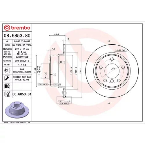 Brzdový kotúč BREMBO 08.6853.81
