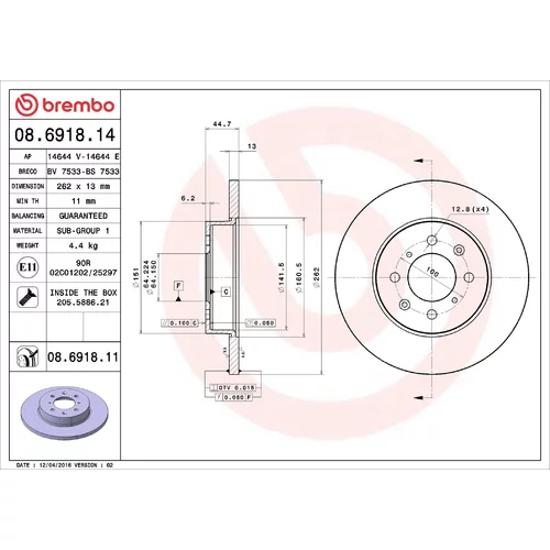 Brzdový kotúč BREMBO 08.6918.11