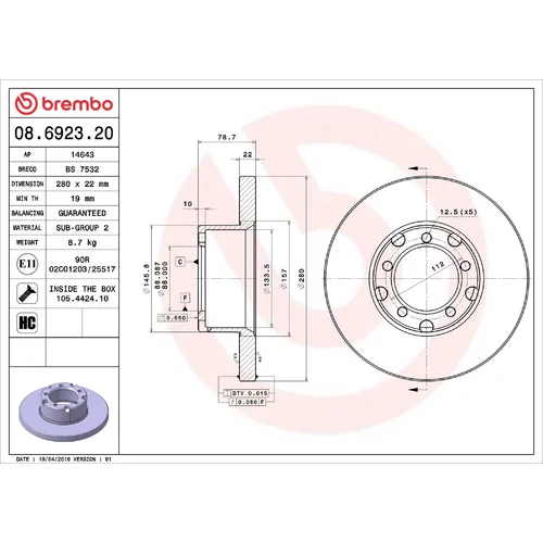 Brzdový kotúč BREMBO 08.6923.20