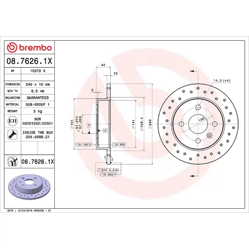 Brzdový kotúč BREMBO 08.7626.1X