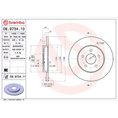 Brzdový kotúč BREMBO 08.9734.11