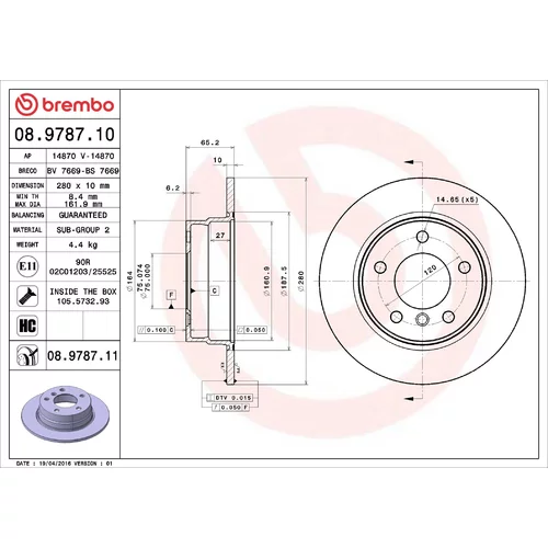 Brzdový kotúč BREMBO 08.9787.11