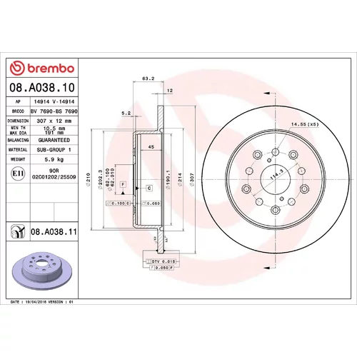 Brzdový kotúč BREMBO 08.A038.11