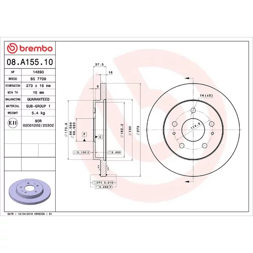 Brzdový kotúč BREMBO 08.A155.10