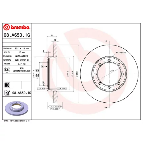 Brzdový kotúč BREMBO 08.A650.1G