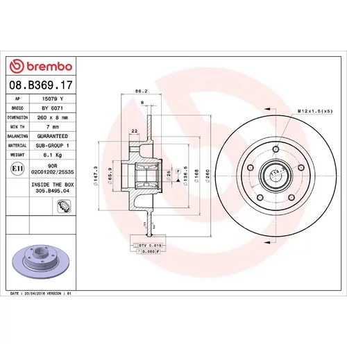 Brzdový kotúč BREMBO 08.B369.17
