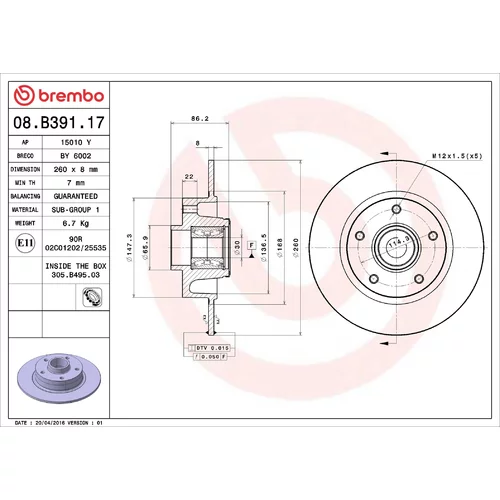 Brzdový kotúč BREMBO 08.B391.17