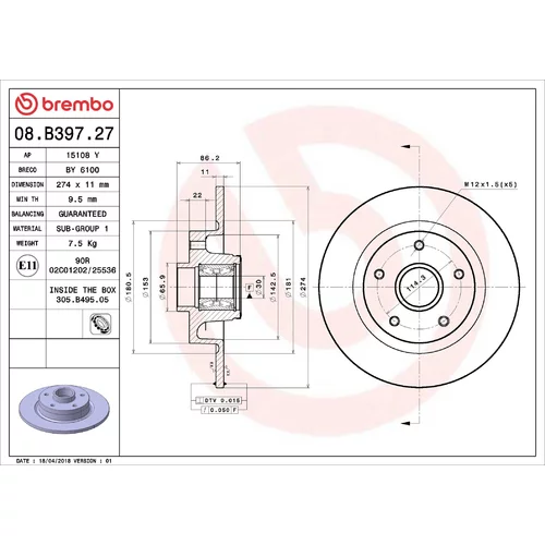 Brzdový kotúč BREMBO 08.B397.27