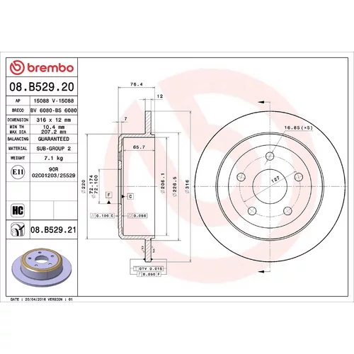 Brzdový kotúč BREMBO 08.B529.21