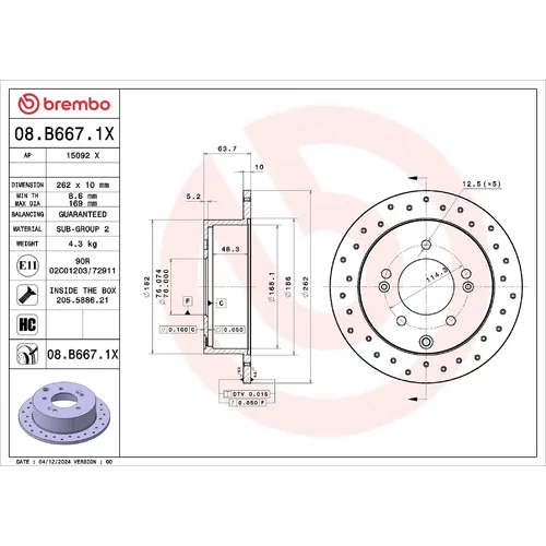 Brzdový kotúč BREMBO 08.B667.1X