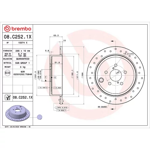 Brzdový kotúč BREMBO 08.C252.1X
