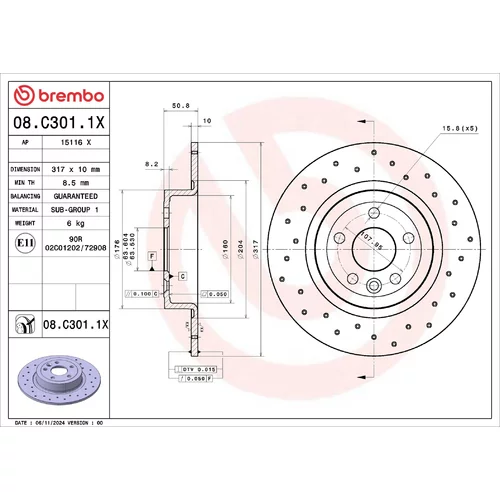 Brzdový kotúč BREMBO 08.C301.1X