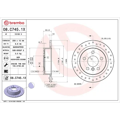 Brzdový kotúč BREMBO 08.C745.1X