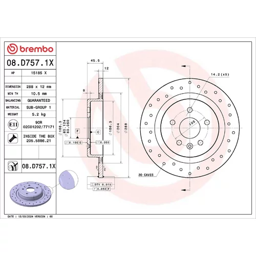 Brzdový kotúč BREMBO 08.D757.1X