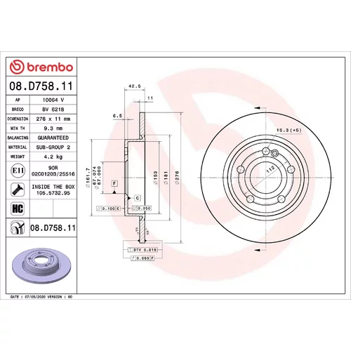 Brzdový kotúč BREMBO 08.D758.11