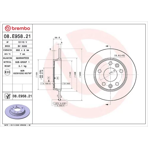 Brzdový kotúč BREMBO 08.E958.21