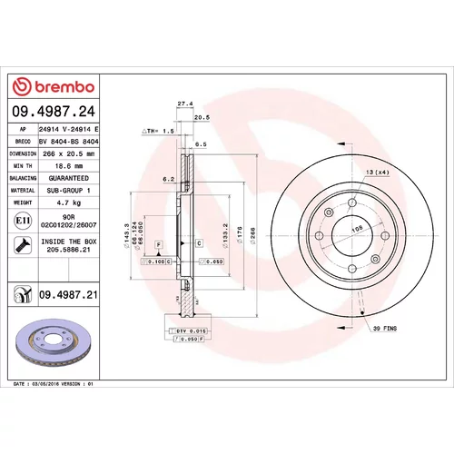 Brzdový kotúč BREMBO 09.4987.21