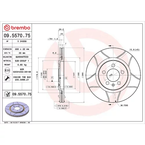 Brzdový kotúč BREMBO 09.5570.75