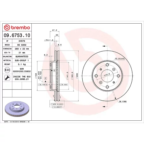 Brzdový kotúč BREMBO 09.6753.10
