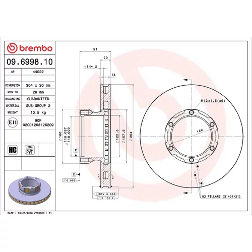 Brzdový kotúč BREMBO 09.6998.10