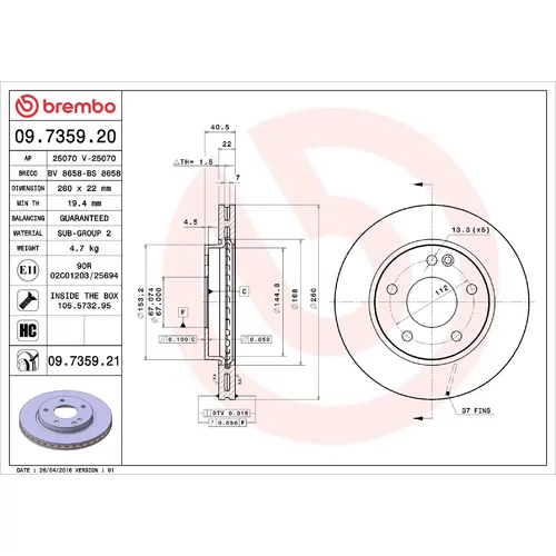 Brzdový kotúč BREMBO 09.7359.21