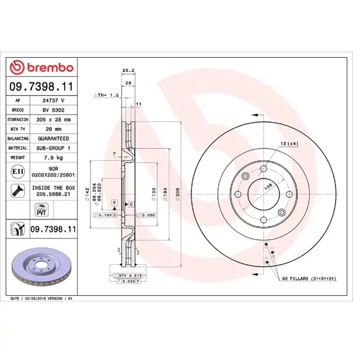 Brzdový kotúč BREMBO 09.7398.11