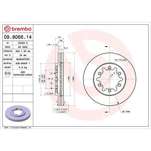 Brzdový kotúč BREMBO 09.8066.14