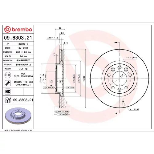 Brzdový kotúč BREMBO 09.8303.21