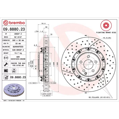 Brzdový kotúč BREMBO 09.8880.23