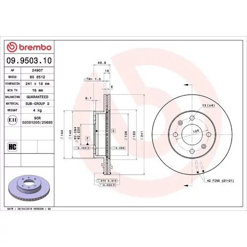 Brzdový kotúč BREMBO 09.9503.10