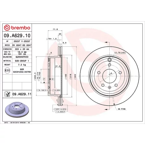 Brzdový kotúč BREMBO 09.A629.10