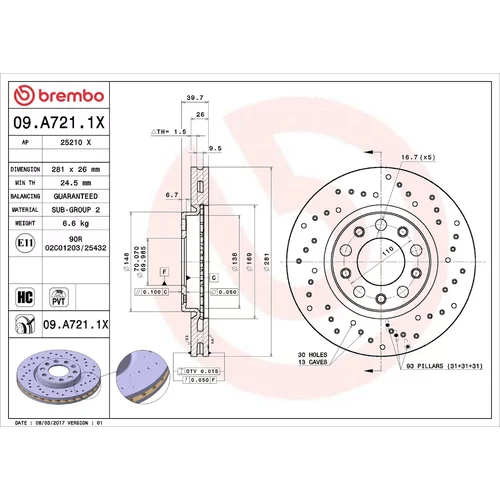 Brzdový kotúč BREMBO 09.A721.1X