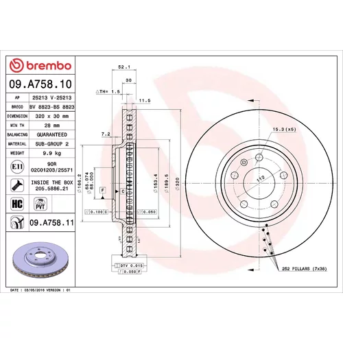 Brzdový kotúč BREMBO 09.A758.11