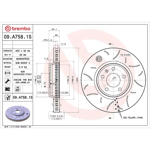 Brzdový kotúč BREMBO 09.A758.1S