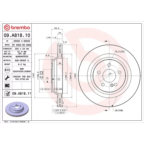 Brzdový kotúč BREMBO 09.A818.11
