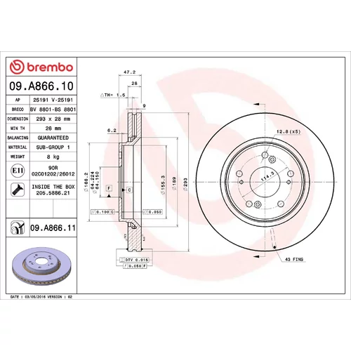 Brzdový kotúč BREMBO 09.A866.11