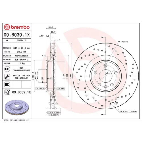 Brzdový kotúč BREMBO 09.B039.1X
