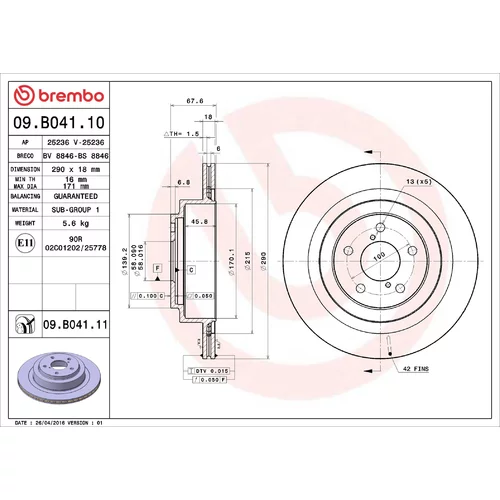 Brzdový kotúč BREMBO 09.B041.11