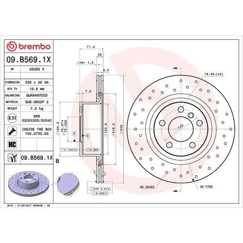 Brzdový kotúč BREMBO 09.B569.1X