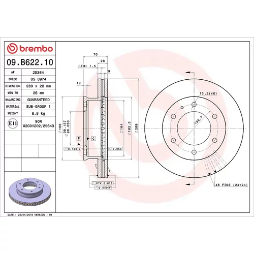 Brzdový kotúč BREMBO 09.B622.10