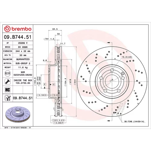 Brzdový kotúč BREMBO 09.B744.51