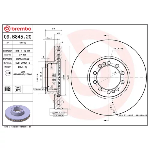 Brzdový kotúč BREMBO 09.B845.20