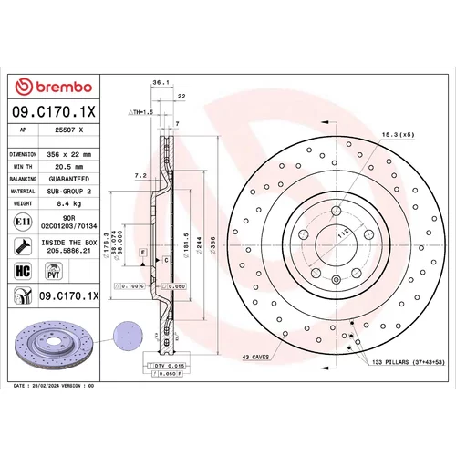 Brzdový kotúč BREMBO 09.C170.1X