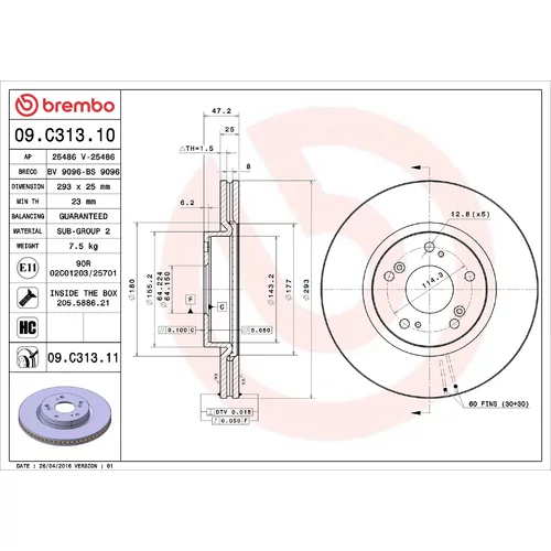 Brzdový kotúč BREMBO 09.C313.11
