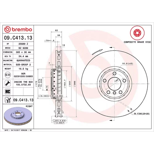 Brzdový kotúč BREMBO 09.C413.13