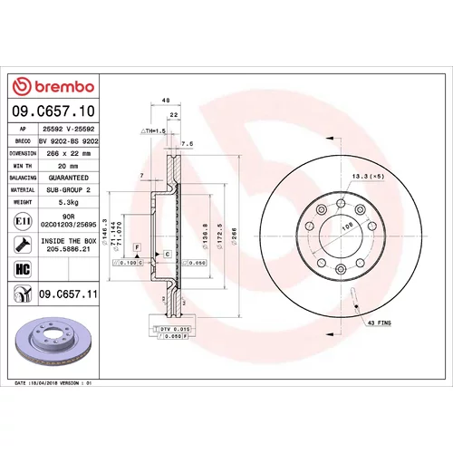 Brzdový kotúč BREMBO 09.C657.11