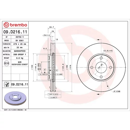 Brzdový kotúč BREMBO 09.D216.11