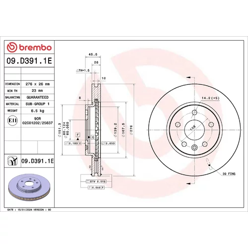 Brzdový kotúč BREMBO 09.D391.1E