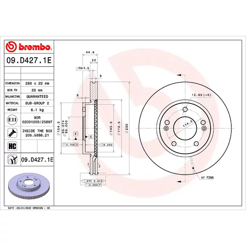 Brzdový kotúč BREMBO 09.D427.1E